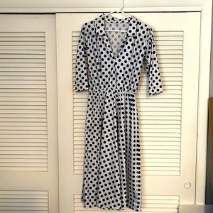 Vintage 70s white/navy polka dot dress Size 12